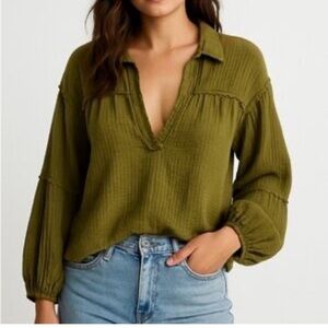 We The Free Yucca Double Cloth Blouse in Avocado Tree